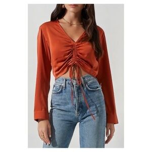 ASTR • Satin Shirred Blouse in Rust